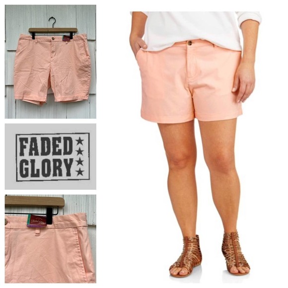 Faded Glory Womens Peach Chino Bermuda Shorts Size 16 Cuffed Casual Everyday - Picture 1 of 7
